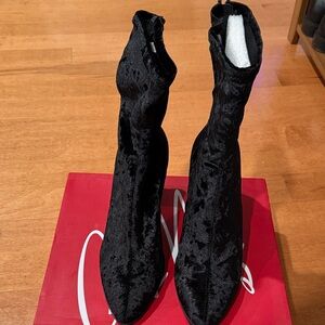 Impo Black Velvet Sock Heeled Boots
